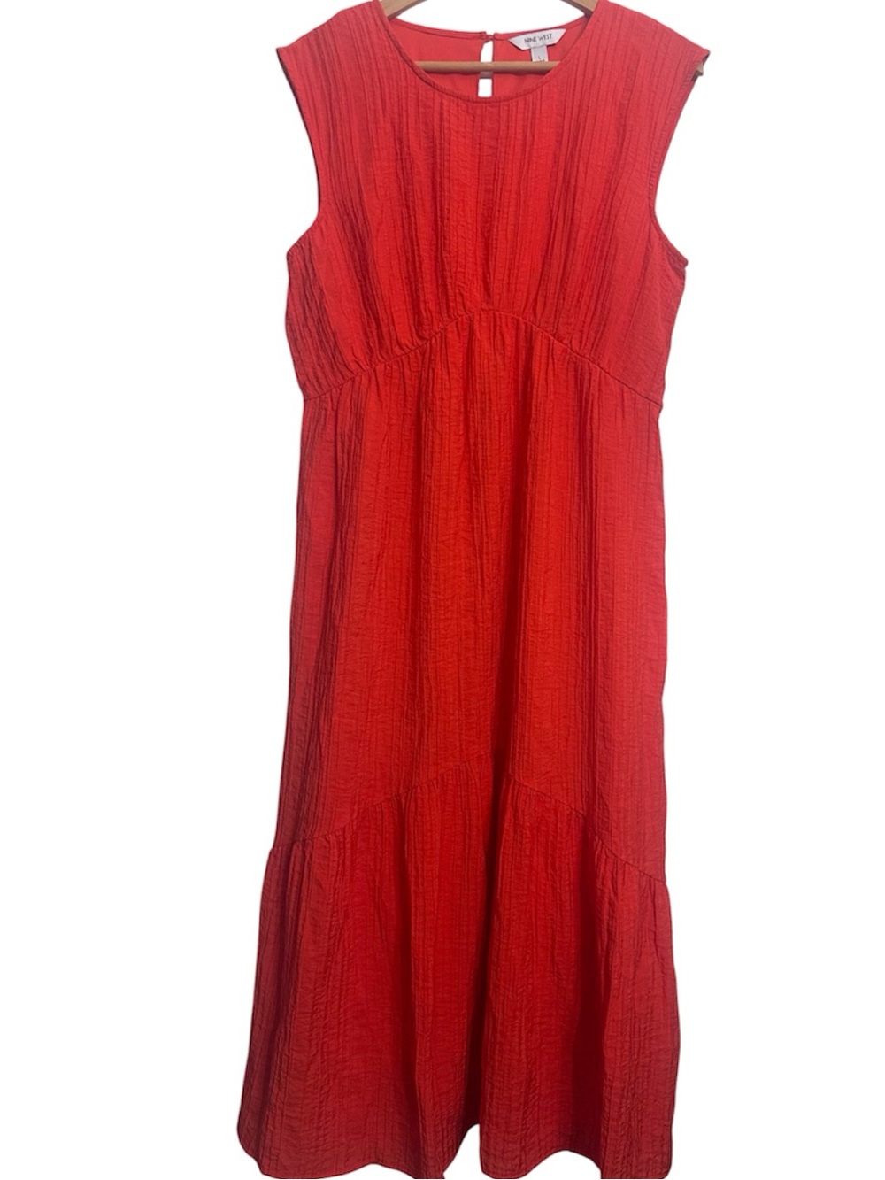 Nine West Women’s Tired Midi Dress Size L Bright Red Sleeveless Summer Classic